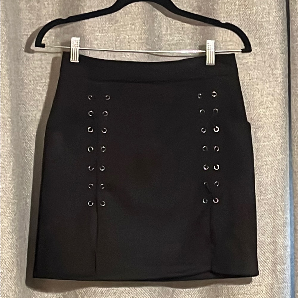 Elegant Black Skirt with lace up Detailing